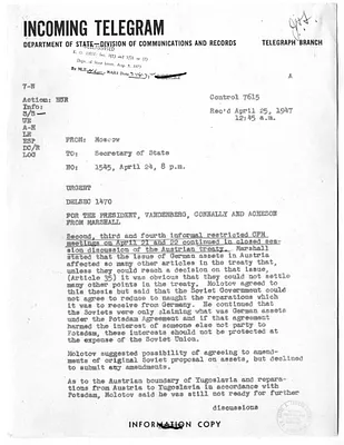 Telegram from Walter Bedell Smith to the Department of State