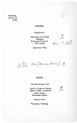 White House Luncheon and Dinner Menu