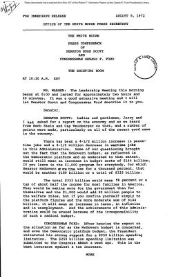White House - Congressional Leadership Meeting, 8/8/72 (includes Ford notes)