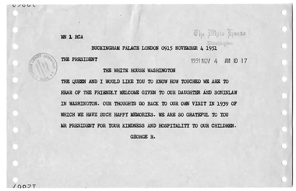 Telegram from King George VI to President Harry S. Truman