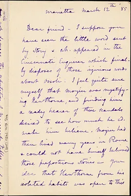 Sarah Clarke autograph letter to Thomas Wentworth Higginson, Chicago, Ill., 12 March 1885