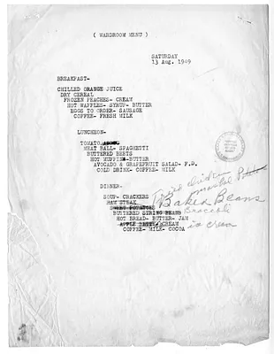 USS Williamsburg Menu