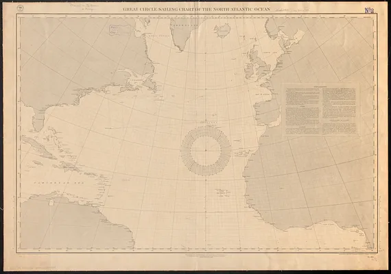 Great circle sailing chart of the North Atlantic Ocean