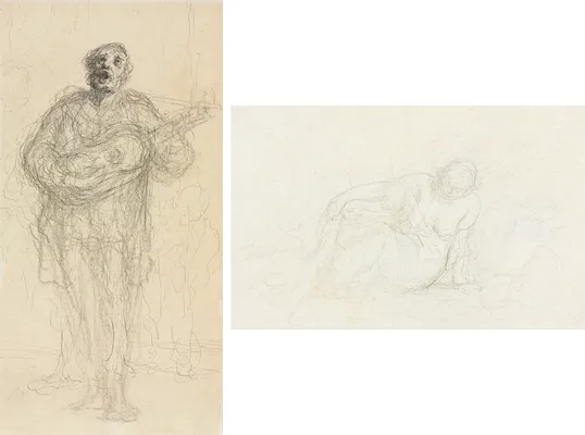 Singing Guitarist (recto); Reclining Woman Leaning on Her Arm (verso)