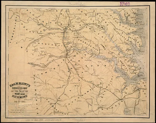 E. & G.W. Blunt's corrected map of the seat of war near Richmond, July 10th, 1862