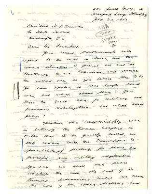 Letter from Mrs. C. Gans to President Harry S. Truman
