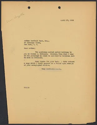 Herbert Brutus Ehrmann Papers, 1906-1970. Sacco-Vanzetti. Letters before and after execution, Apr. 17 - Sept. 5, 1928. Box 16, Folder 3, Harvard Law School Library, Historical & Special Collections