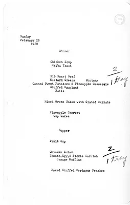 White House Dinner and Supper Menu