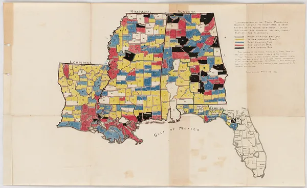Illustrated Map of the Tenth Prohibition District, Showing the Conditions in Each County as to Public Sentiment, Illicit Distilling and Unlawful Selling, Transporting, and Possession