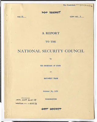 National Security Council Report 91, Report to the National Security Council by the Secretary of State on East-West Trade