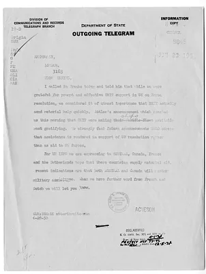 Telegram from Secretary of State Dean Acheson to the United States Embassy in England