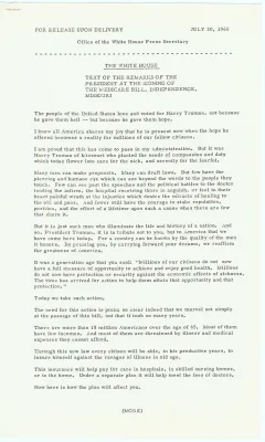 Press Release for the Remarks of the President at the Signing of the Medicare Bill, Independence, Missouri