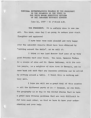 Extemporaneous remarks on the occassion of the visit to the White House Executive Offices of the Japanese Economic Mission.