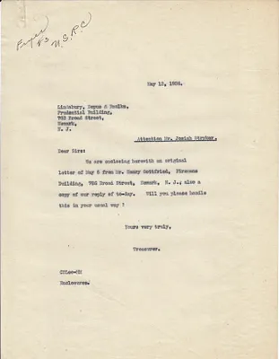 Letters Sent to Josiah Stryker, May 12, 1926