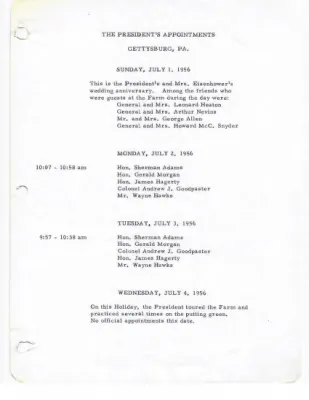 The President's Daily Appointments for July-December 1956