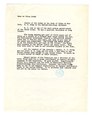 Memorandum re China Lobby, with Attachment