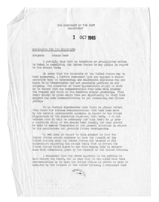 Memorandum from Secretary of the Navy James Forrestal to President Harry S. Truman