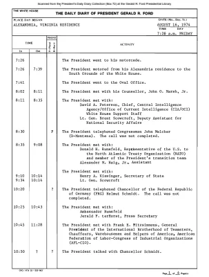 President Gerald R. Ford's Daily Diary, August 16, 1974