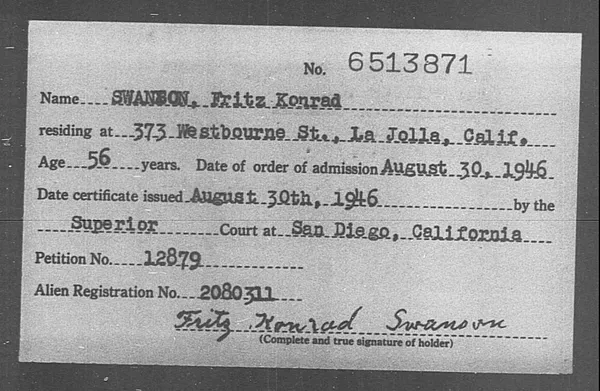 Swanson, Fritz Konrad - 1946