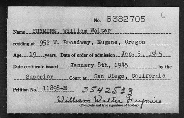 Frymire, William Walter - 1945