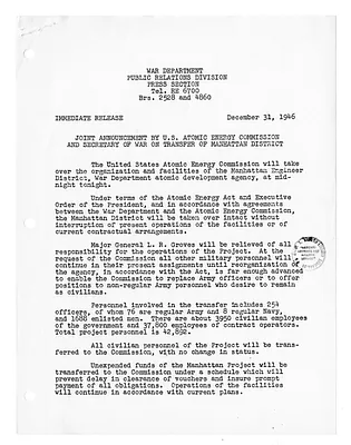 War Department Press Release
