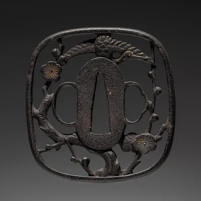 Sword Guard (Tsuba) with Crane and Plum