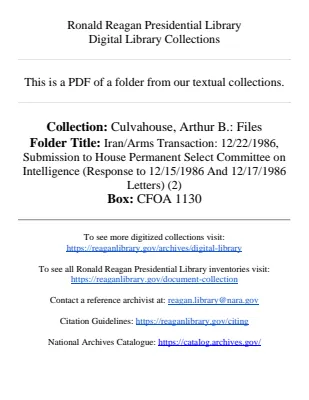 Iran/Arms Transaction: 12/22/1986, Submission to House Permanent Select Committee on Intelligence (Response to 12/15/1986 And 12/17/1986 Letters) (2)