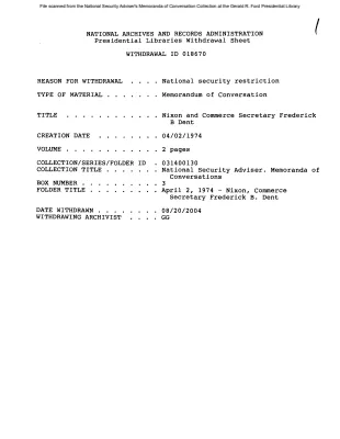 April 2, 1974 - Nixon, Commerce Secretary Frederick B. Dent