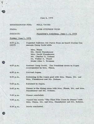 Administrative File--President's schedule June 1973