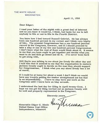 Letter from Harry S. Truman to Edgar Hinde