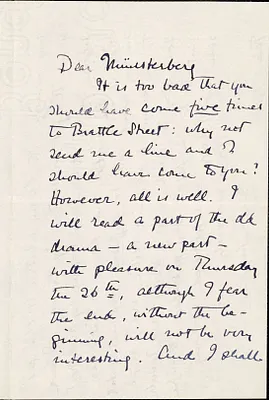 Santayana, George, 1863-1952 autograph letter signed to Hugo Münsterberg, Cambridge, Mass., 06 February 1903