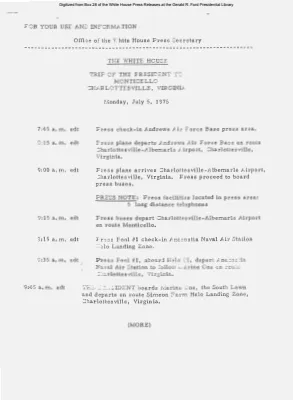 Trip of the President to Monticello [Schedule]