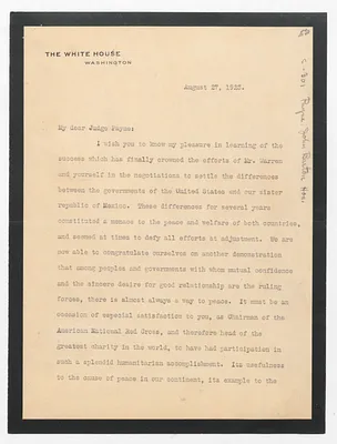 Doc. No. 52: Letter from President Calvin Coolidge to John Barton Payne, American National Red Cross Chairman