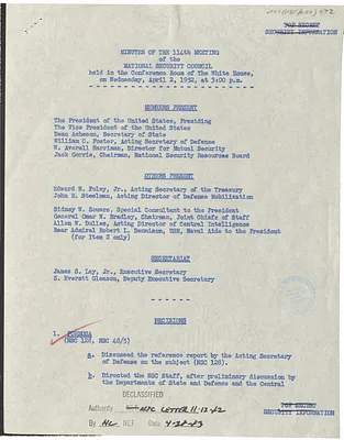 Minutes of the One Hundred and Fourteenth Meeting of the National Security Council