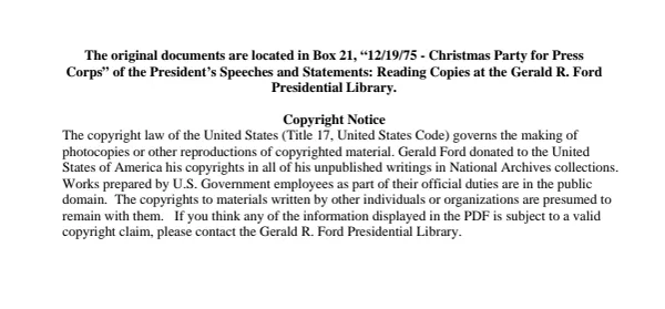 12/19/75 - Christmas Party for Press Corps