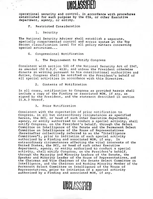 NSDD 286 Extract from NSDD 286 Approval and Review of Special Activities