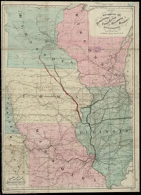 Map showing the Burlington, Cedar Rapids and Minnesota Railway and its connections