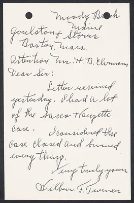Herbert Brutus Ehrmann Papers, 1906-1970. Sacco-Vanzetti. Correspondence: Apr. 2, 1962 - Jan. 25, 1964. Box 11, Folder 10, Harvard Law School Library, Historical & Special Collections