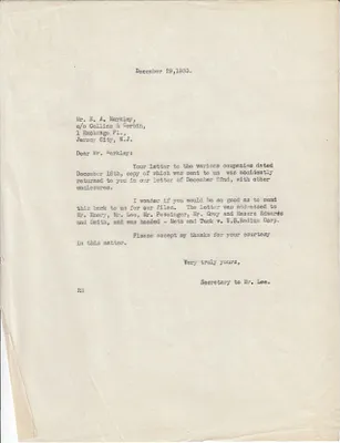 Letters Sent to E.A. Markley, December 29, 1930