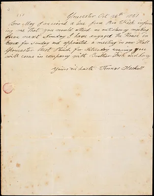 Letter from Thomas Haskell, Gloucester, [Massachusetts], to Samuel May, 1851 Oct[ober] 26th