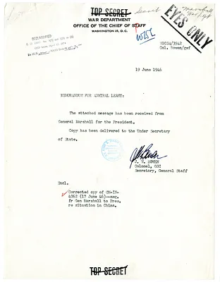 Letter from General George C. Marshall to President Harry S. Truman, with Related Note