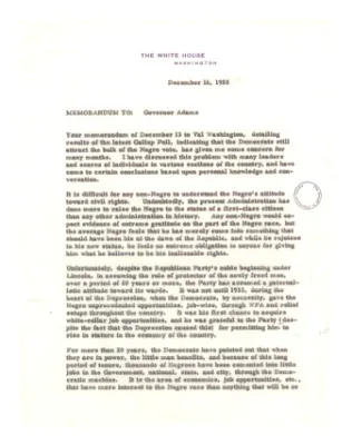 Memorandum, E. Frederic Morrow to Sherman Adams