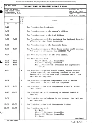 President Gerald R. Ford's Daily Diary, March 16, 1976
