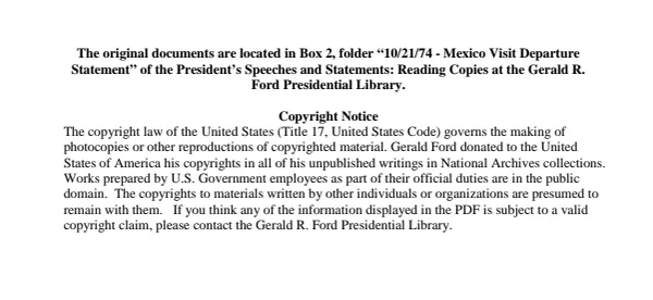 10/21/74 - Mexico Visit Departure Statement