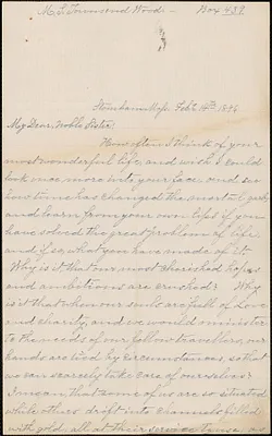 M. Townsend Wood autograph letter signed to [Victoria Woodhull Martin], Stoneham, Mass., February 14, 1896