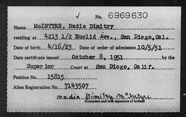 McIntyre, Nadia Dimitry - 1951