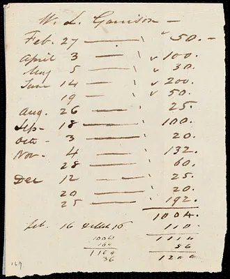 Statement of sums from William Lloyd Garrison