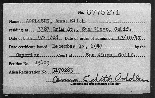 Addleson, Anna Edith - 1947