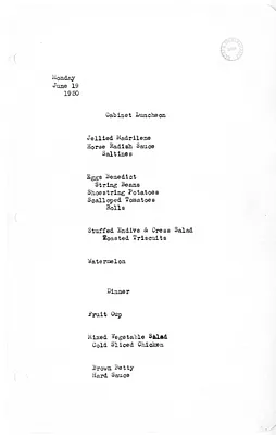 White House Luncheon and Dinner Menu