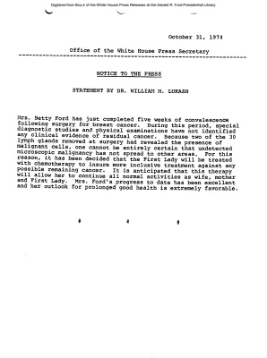 Statement by Dr. William M. Lukash on Mrs. Ford's health [Speeches by Others]